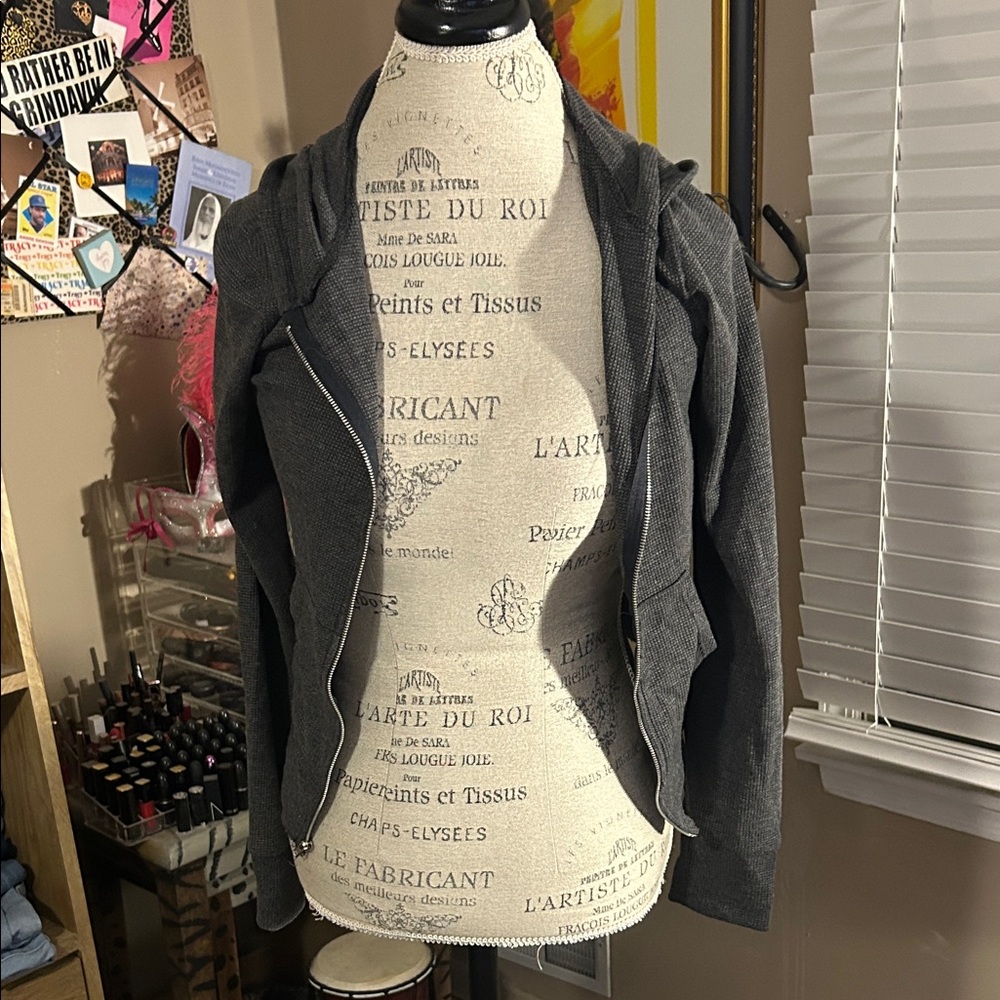 Hashttag Gray Waffle Zip Up Hoodie - Small